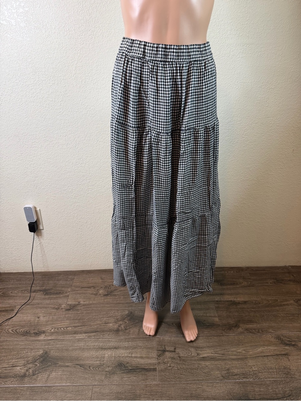 VTG Rhythm Blues Gingham Plaid Tiered Maxi Skirt Womens Size Large Cottagecore - Picture 2 of 9